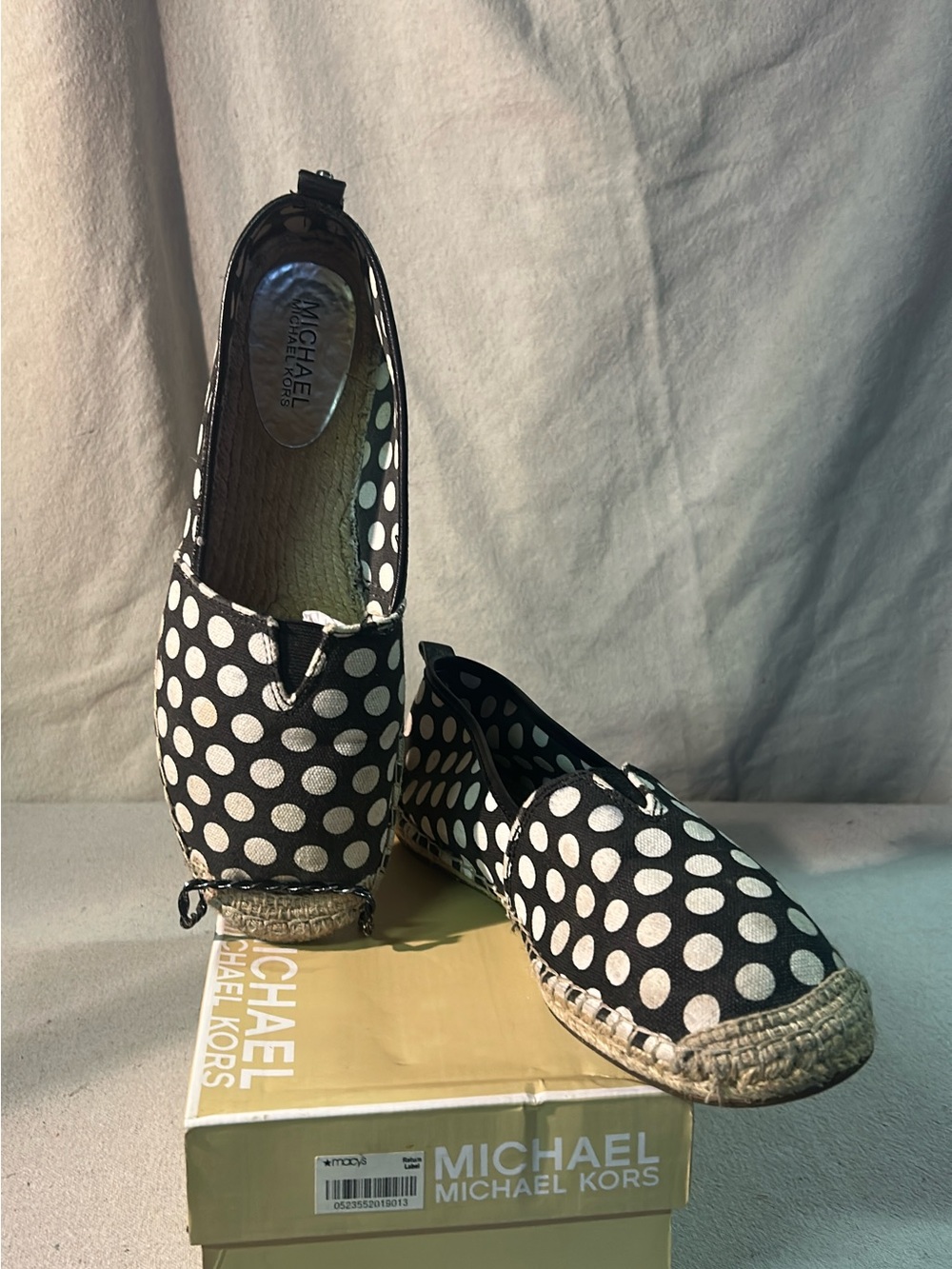 Michael Kors Black and White Polka Dot Espadrille Flats